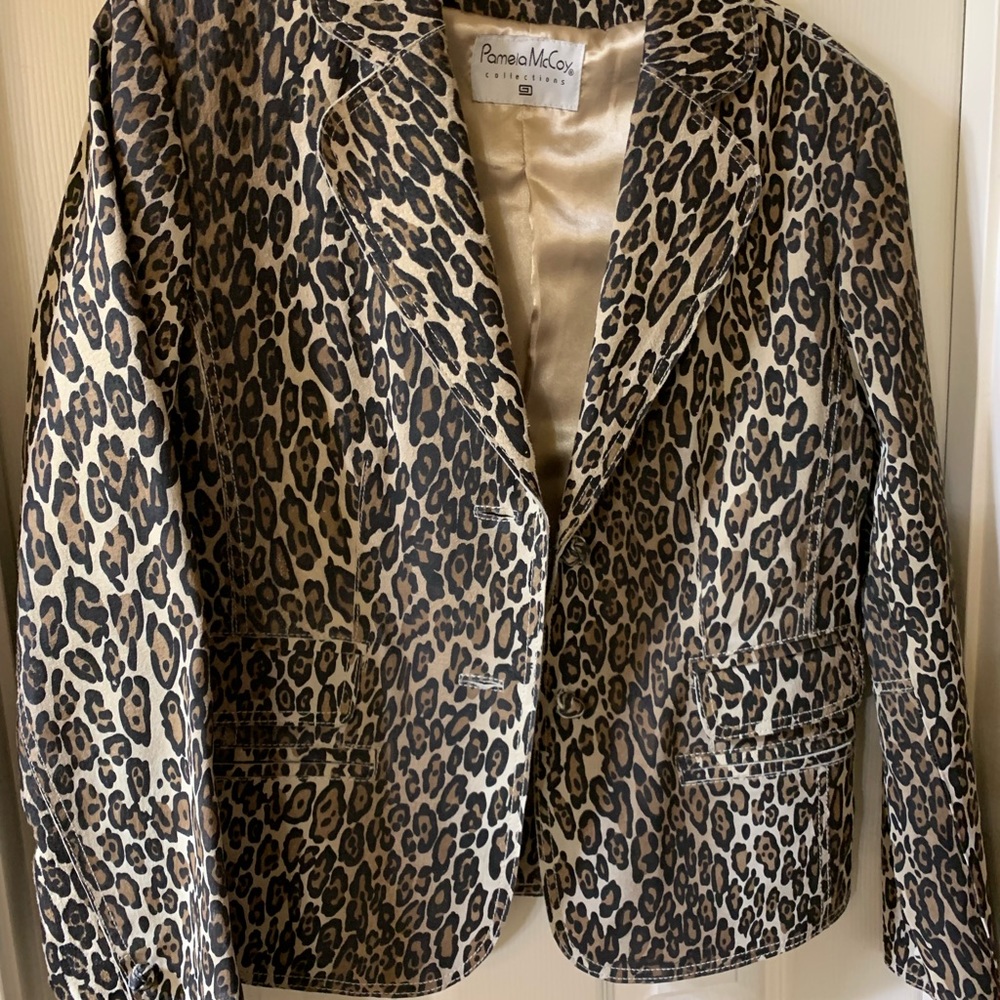 Leather Blazer-Leopard Print, 100% Real Leather